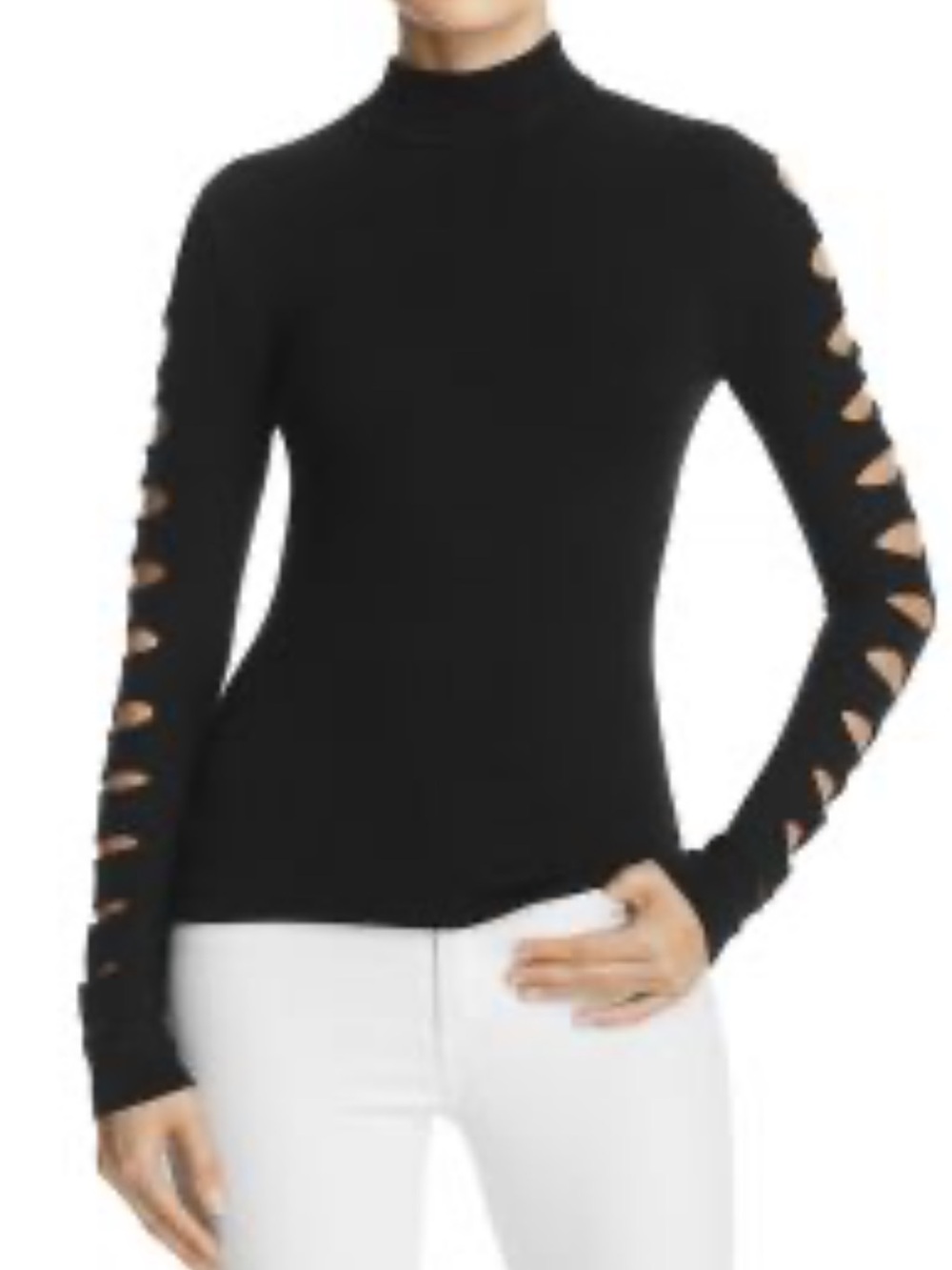 Aqua Bloomingdales Black Sweater w/ Cut Out Sleeve Detail Size Large
